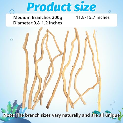 Hamiledyi Natural Driftwood for Aquarium Decor - Red Moor Wood 10"-15" Long Assorted Shapes (200g) Safe Branches for Fish Tank & Reptile Habitat - Natural Aquarium Wood Decorations (Medium Branches)