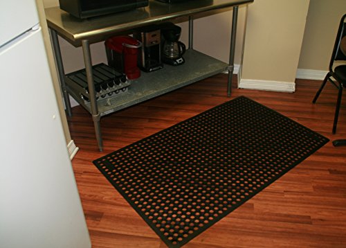 Rhino Mats, K-Series Comfort Tract Anti-Fatigue Drain-Thru, 3' x 5' x 1/2", Black, Restaurant Kitchen Drainage Non-Slip Grease-Resistance Floor Mat - size: 36"L x 36"W x 0.5"Th