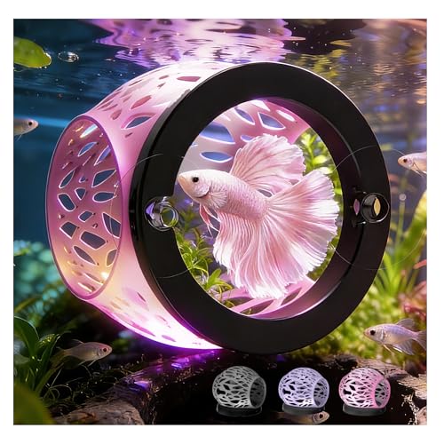 Floating Betta Hideout Cave & Shrimp Cave | Aquarium Floating Betta Skin |Shrimp Feeder | Multi-Function Resting Hideout Hammock & Small Fish Feeding Ring | Aquarium Decor Accessory (Pink) - color: Rainbow pink