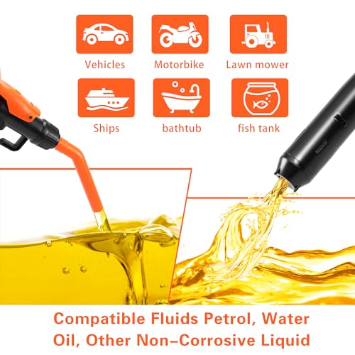 Electric Fuel Transfer Pump, Portable Battery Powered Hand Fuel Pump, Battery Gas Pumps Universal Fit for Vehicles, Boats, Lawn Equipment, Emergency & Home Use(Black Orange)