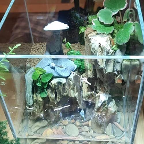 livelyfish Mini Fisherman Statue Asian Zen Decoration Sitting Fishing Figurines Sandstone Vintage Ornament for Aquarium Fish Tank Pot Garden Home Japanese Decor (B2) - color: B2