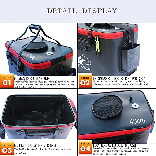 Grneric Fishing Bucket, 6Gallon/8Gallon/10Gallon Foldable Fish Bucket,Live Fish Container Multi-Functional Live Fish Bait Bucket,Outdoor Camping EVA Fishing Bag and Fish Protection Bucket - color: 30l/8gallon(black)