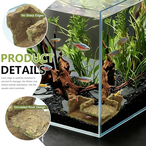 Aquarium Cave Fish Hideout for Betta & Shrimp, Rock-Texture Corner Tunnel for Fish Tank, Small Aquarium Hideout Decor for Betta, Corydoras, Loaches & Shrimp