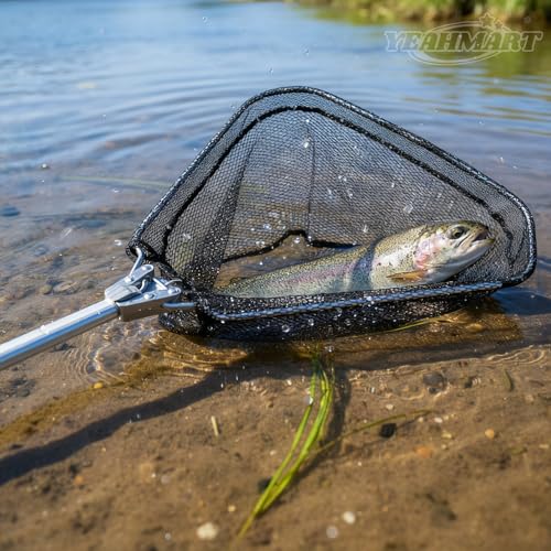 Yeahmart Fishing Landing Net with Telescopic Aluminum Handle Pole, Collapsible Nylon Mesh Minnow Fish Net for Saltwater & Freshwater, Portable Fishing Gear for Kids, Men, Women, Extends 21-75 Inches - style: 21" Full Length (Fixed Handle)