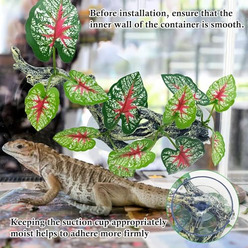 kathson 2 PCS Reptile Corner Branch Resin Snake Climbing Accessories with Leaves Terrarium Plant Decoration with Suction Cup Lizard Plant Ornament for Frog Bearded Dragon Gecko Spider Climbing - color: Green With Red