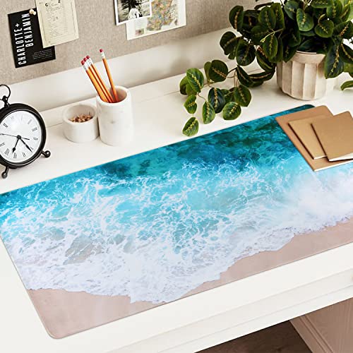 iCasso Extended Gaming Mouse Pad (35.4x15.7 in), Large Non-Slip Rubber Base Mousepad with Stitched Edges, Waterproof Keyboard Mouse Mat Desk Pad for Work, Game, Office, Home - Beach - color: Beach