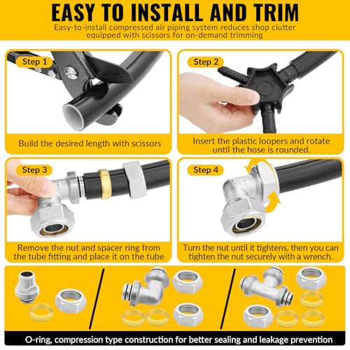 Compressed Air Piping System, 3/4 Inch x 200 FT Black HDPE Pipe,Aluminum Wall Outlet Blocks, Rapid Air Compressor System Accessories and Air Line Kit for Shop,Garage - size: 200FT