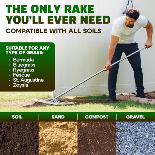 Oris Garden® Lawn Leveling Rake 30 inch - Ground Leveler for yard, sand, soil, grass - Dirt leveling tool, heavy duty stainless steel rakes for golf, grading, gravel, pool seeding, levelling (30 inch) - style: 30" Leveling Rake