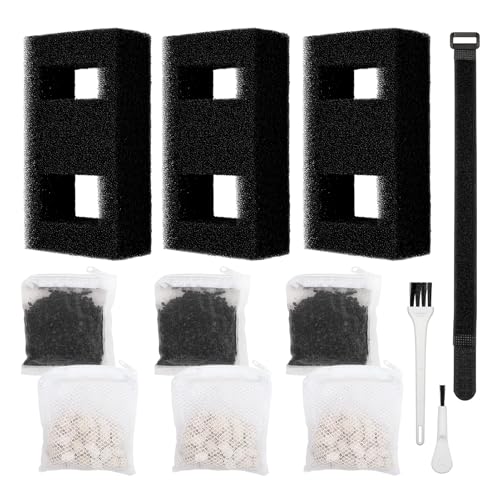 ANTOBLE Aquarium Filter Media, 3 Set Foam Filter Block A1376 Carbon Refills Ceramic Rings Compatible with Fluval Flex EVO SPEC Betta Desktop Aquarium Series (Includes 2 Brushes)