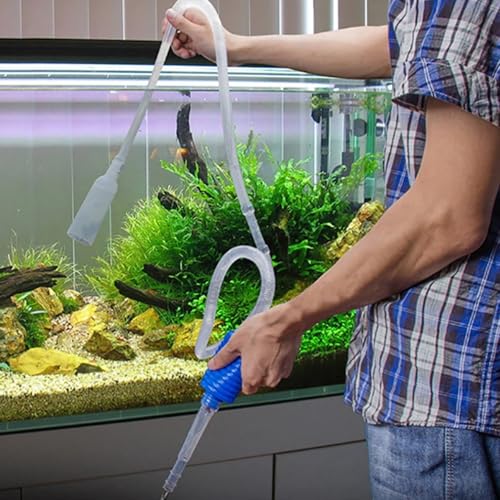 Aquarium Siphon, 5 Feet Manual Siphon Pump, Aquarium Vacuum Gravel Cleaner Fish Tank Water Change Accessories, Blue