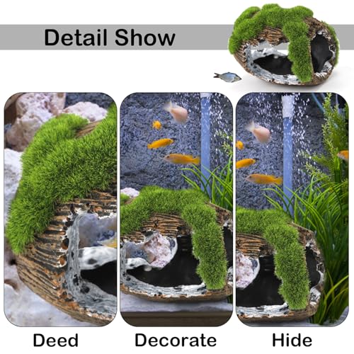 NQEUEPN Broken Barrel Fish Tank Decor, Fish Tank Accessories Decorations Resin Betta Fish Hideout Cave for Fish Tank Ornaments for Small Animal Play Rest Hide Breed