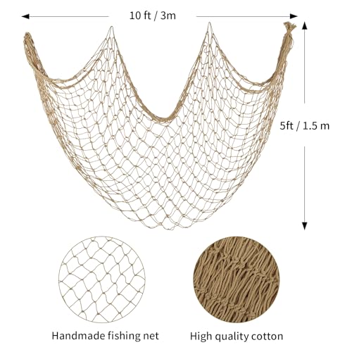 ZUEXT Caramel Decorative Fishing Net 5x10 ft, Large Picture Fish Net, Wall Photo Hanging Fishnet for Nautical Mermaid Pirate Ocean Themed Hawaii Beach Under the Sea Party Decorations - color: Caramel, size: 5 ft x 10 ft - 1 Pack