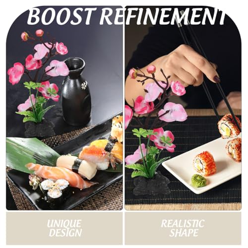 Luxshiny Artificial Cherry Blossom Trees with Base Artificial Fish Tank Plants with Rock Sushi Plate Japanese Restaurant Decor