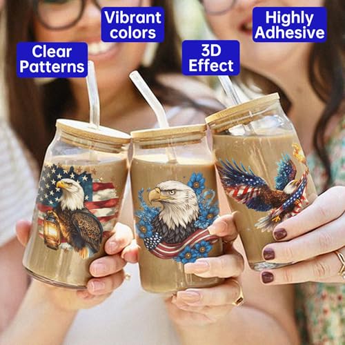 4 PCS 4th of July Eagle UV DTF Cup Wrap High Viscosity Stickers for Glass Mugs Notebooks Laptops - style: 4th of July Eagle
