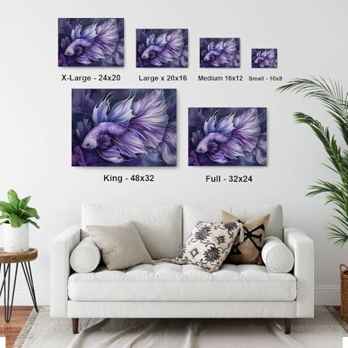 HomeGiftCentral Betta Fish Purple Dark Design 1 Canvas Wall Art Picture Prints Artwork Framed For Living Room Wall Home Decor Gifts For Family Art Easy Hanging - color: Design 1, size: Medium(16x12in)