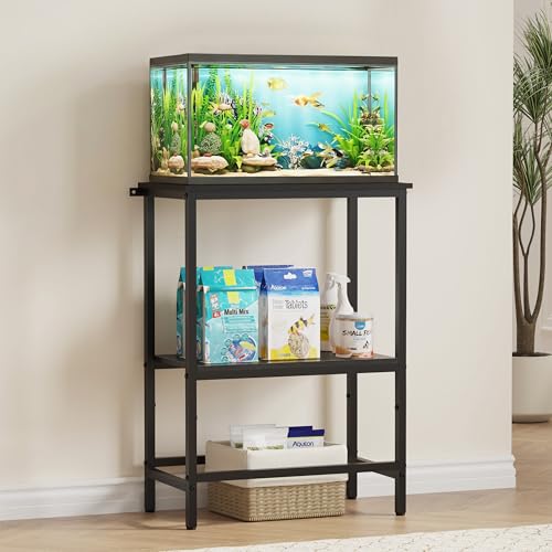 5-10 Gallon Fish Tank Stand, Aquarium Stand with 2-Tier Storage Shelves, Heavy-Duty Reptile Terrarium Stand Table with One-Piece Top for 10 Gallon Standard Model, 21.2" L x 11.8" W x 29.3" H (Black) - color: Black, size: 10 Gallon