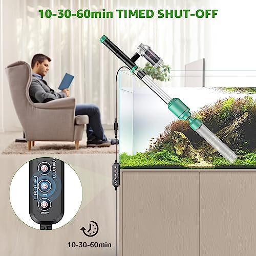 Electric Aquarium Vacuum Gravel Cleaner: 24W Fish Tank Vacuum Gravel Cleaner with Strong Suction for Automatic Water Change Algae Remover Sand Wash Water Shower and Water Circulation, Timed Off - color: Green