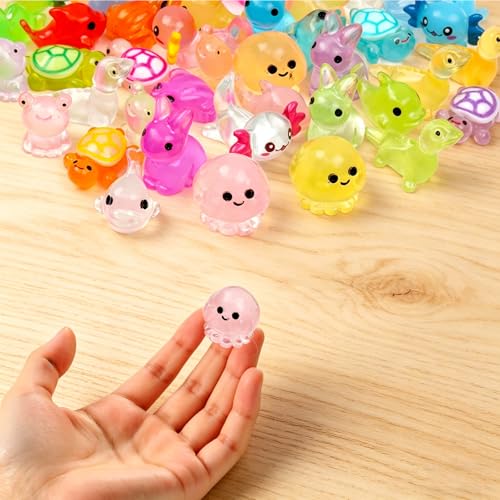 50 PCS Mini Resin Animals Bulk, 8 Style Tiny Resin Animal Figurines Glow in The Dark for Fairy Garden Micro Landscaping Aquarium & DIY Craft Decor, Sea Animal - color: Multi-colored Aquatic Animals