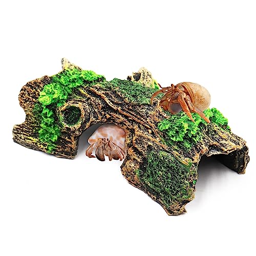 Oooct Hermit Crab Climbing Toy, Aquarium Betta Fish Hideout Caves, Resin Hollow Tree Trunk Ornament, Tank or Aquarium Decorations, Climbing and Hide Toy for Reptile Lizard Newt Hermit Crab