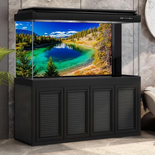Majestic Lake Aquarium Background Aquamarine Blue-Green Shades Five Lakes Fish Tank Background Scenic Serene Pine Trees Terrarium Backgrounds Tranquil Valley Lakes Reptile Tank Backgrounds 24x16in - color: Blue_Green, size: 24(W)x16(H)in