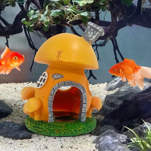 Fish Tank Decorations, Cottage Ornament Shrimp Shelter Hideaway Cave, Aquarium Decorations, Mushroom Decor, Aquarium Décor for Shrimp Betta Goldfish and Reptiles (B) - color: B