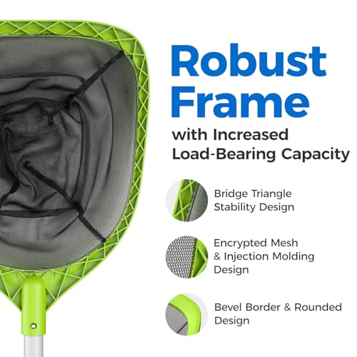 Mowend Swimming Pool Skimmer Net 57 inches, Leaf Rake Net with 4 Section Telescopic Aluminum Pole for Fast Cleaning Ponds, Hot Tub, and Spas, Pool Cleaner Supplies and Accessories - color: Green, size: Pool Skimmer Net 57 inches