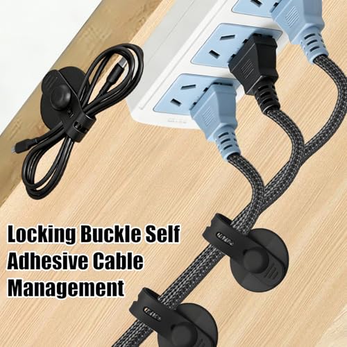 12Pcs Silicone Cable Straps, Self Adhesive Cable Management Under Desk, Reusable Cable Clip, Wire Organizers for Cords, Cord Holder for Home, Kitchen, Office, Bedroom, Car (Black)