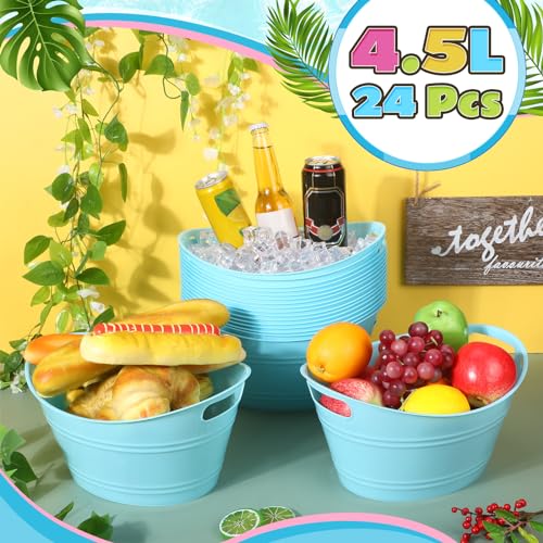 Norme 24 Pcs Oval Storage Tub with Handles, 4.5l Plastic Ice Buckets Bulk for Wine Beer Champagne Drink Cooler Beverage Storage Tub for Parties BBQ Weddings Party Outdoor Celebration(Sky Blue) - color: Sky Blue