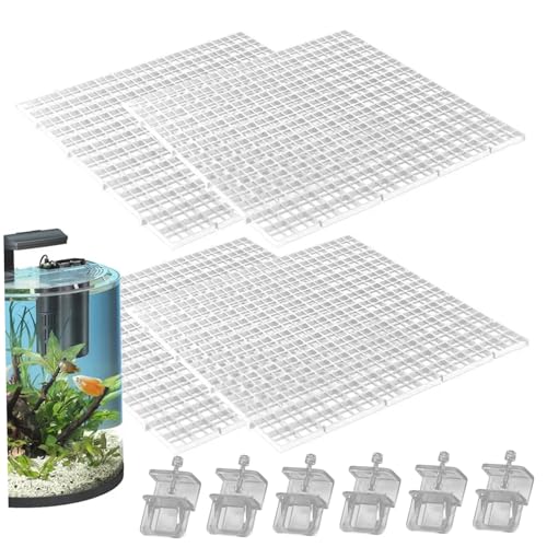 Aquarium Lid 4Pcs 12x12 Gridding Fish Tank Lid Anti-Jump Cat-Proof Aquarium Hood with 6 Clamp Breathable Cuttable Nonopaque Fish Tank Cover | Hood