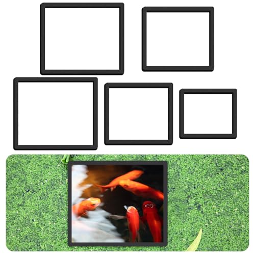LLOUSSAK 5Pcs Fish Feeding Ring, 5 Sizes Aquarium Feeding Ring for Fish Tank, Square EVA Floating Plant Corral/Aquarium Fishes Feeder Rings Filter Out Floating Plants Accessories (Black)