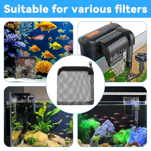 10Pcs Media Bags for Aquarium Fine Mesh Bag 4" x 4" with Plastic Zipper, Reusable Bag Mini Fish Tank Filter for Bio Activated Carbon Filterstones