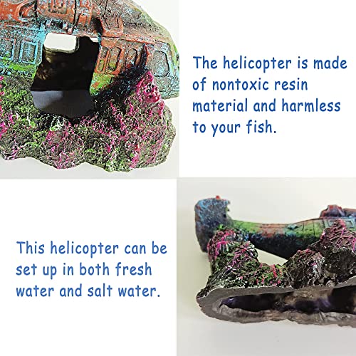 Helicopter Ruins Landscaping Fish Shrimp Shelter Resin Stone Tank Decoration for Turtles - color: Helicopter