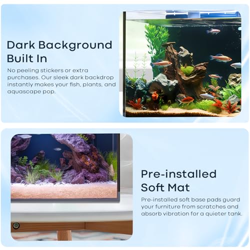 2.6 Gallon Small Aquarium Set Glass Fish Tank, Starter Kit with Heater Water Pump Cleaning System Filter Bright Light Rocks Gravel Cleaning Tool, Leak-Proof Clear Rimless Desktop Spaces Saving Betta