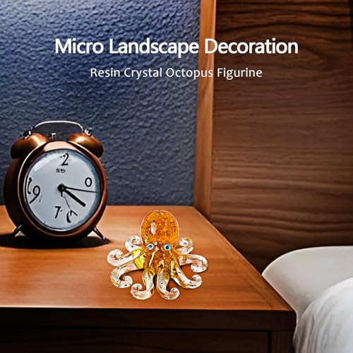 Natural Crystal Gravel Octopus Resin Marine Animals Fish Tank Decorative Ornaments Octopus Statue Healing Crystal Home Decor Ladies Gift 3.93" (Yellow, 3.93") - color: Yellow
