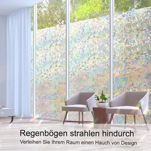 Volcanics Privacy Film with Installation Tools, Static Clings Vinyl 3D Decals Stickers Rainbow Film for Glass Door Heat Control Anti UV 35.4 x 78.7 Inches - color: Multicolor, size: 35.4" X 78.7"