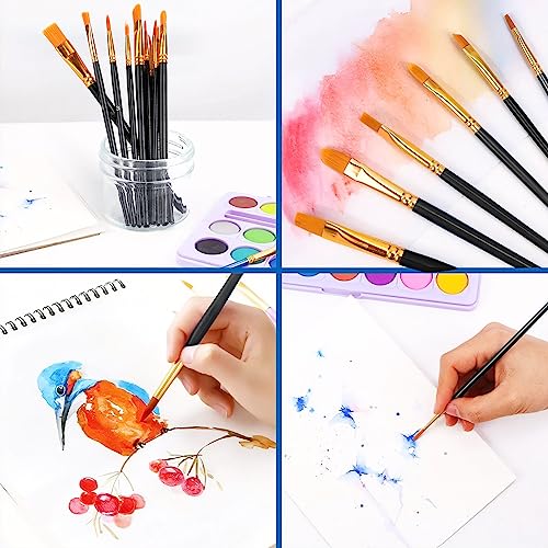 AROIC Acrylic Paint Brush Set, 2 Packs / 20 pcs Nylon Hair Brushes for All Purpose Oil Watercolor Painting Artist Professional Kits (Black) - color: Black, size: 20pcs