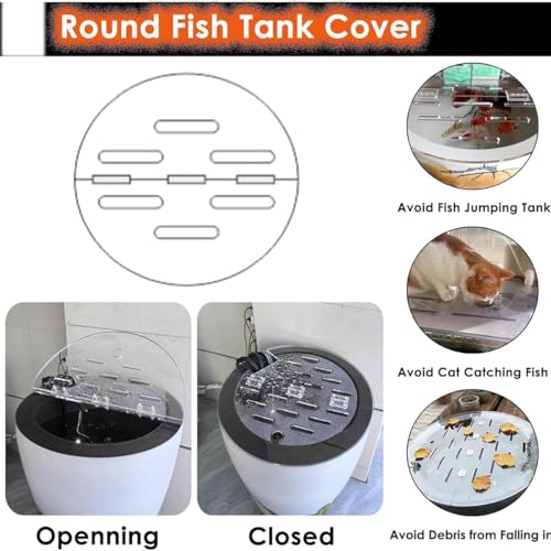 Cat-Proof Acrylic Lid for Round Aquarium - Foldable Fish Tank Cover, Cuttable Terrarium Anti-Jump Hood with Hinges & Ventilation Hole, Perfect for Pets
