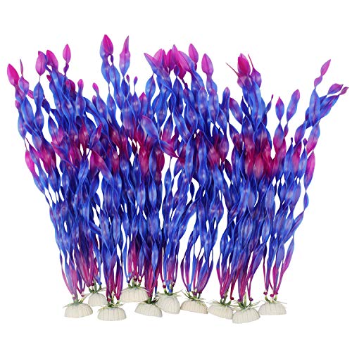 MyLifeUNIT Artificial Seaweed Water Plants for Aquarium, Plastic Fish Tank Plant Decorations 10 PCS (Purple) - color: Purple