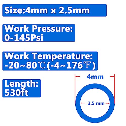 Pneumatic 4mm x 2.5mm Tubing 530Ft PU Air Tube Hose Pipe for Air Line or Water Transfer (Blue) - color: Blue, size: 4mm*2.5mm