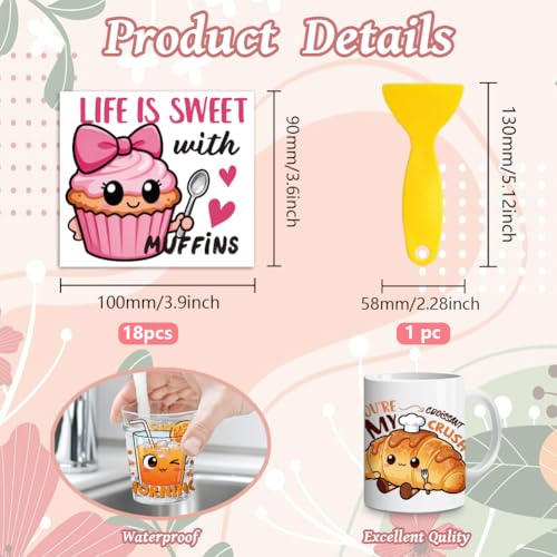 Peacoblue 18 Sheets Rub on Transfers for Crafts, Cute Breakfast Food 3.6"x3.9" UV DTF Cup Wraps Waterproof Cold Transfers Stickers for Wood Glass Metal Cup Tumblers Mirrors Mugs Home Decor - style: Cute Breakfast Food