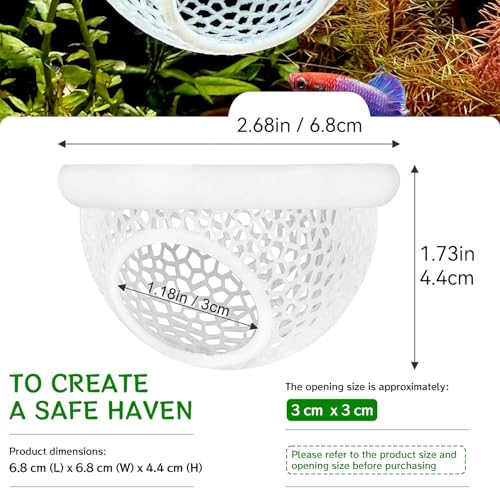 Aquarium Betta Fish Feeding Station, Floating Ring with Cave Hammock, Fish Hide Decoration, White
