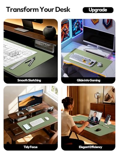 YSAGi PU Leather Desk Pad Protector – Non-Slip Waterproof Desk Mat for Office & Home, Easy Clean Large Mouse Pad & Laptop Writing Blotter 23.6"x13.8" Bamboo Green - color: Bamboo Green, size: 23.6" x 13.8"