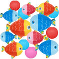 15Pcs Under the Ocean Sea Fish Party Decorations Paper Hanging Lanterns: Fishing Theme Decor for Beach, Summer, Mermaid, Luau, Hawaiian, Birthday Supplies
