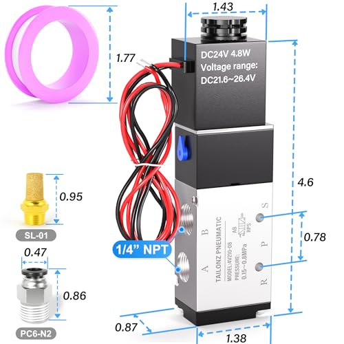TAILONZ PNEUMATIC 1/4"NPT Solenoid Valve DC24V Single Coil Pilot-Operated Electric 2 Position 5 Way Connection Type 4V210-08 Outlet wire - size: 1/4"NPT/DC24V/Out of line, style: 2 Position 5 Way
