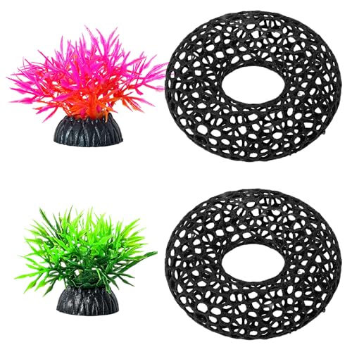 4PCS Shrimp Hides for Aquarium, Natural Shrimp Hide and Shrimp Cave Decorations, Four Aquarium Decorations for Shrimp Tank, Two Shrimp Caves and Two Grass Decorations
