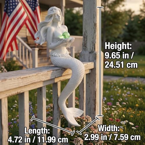 9.6" Mermaid Statues Outdoor, Timeless Moments for Fairy Tales, Pond Ornaments, Poolside Garden Decor, Koi Fish Pond, Unique Fisherman Gifts (White) - color: White Mermaid