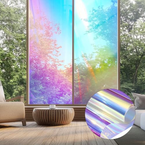 Holographic Decorative Iridescent Window Film Adhesive Glass Film Chameleon Rainbow Effect for Home Decal DIY Christmas Party Decoration, 17.7Inch x 10Feet, Cool Color - color: Cool Color, size: 17.7Inch x 10Feet