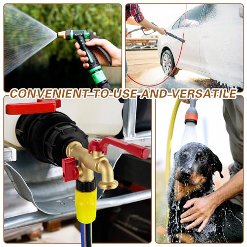 IBC Tote Hose Adapter Dual Outlet Faucets 275-330 Gallon IBC Tote Water Tank Fittings,3/4''NPT to Double 3/4''GHT Outlet Brass Garden Hose Valve with 3 Adapter,Apply to IBC Containers, Ton Barrels - color: Dual Outlet valve