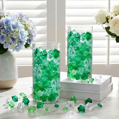 Syhood 570 Pcs 5 Sizes Green and Clear Fake Crushed Ice Rocks Irish Acrylic Diamonds Plastic Gemstones Treasure Crystal Gems for Vase Fillers Table Scatter Fish Tank Centerpieces Decoration - color: Green