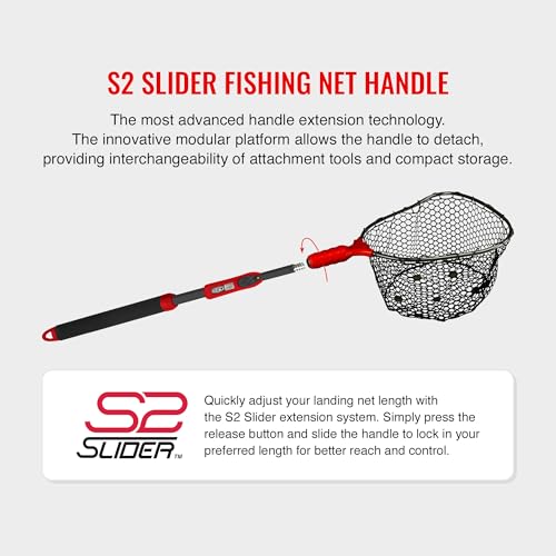 EGO S2 Slider Fishing Net Handle | Adjustable Extension Handle, Minimal Water Drag Design, Ergonomic Foam Grip for Landing Nets - size: 18" to 36" Handle, 17" x 19" Hoop, style: Lightweight Non-tangle Rubber Mesh